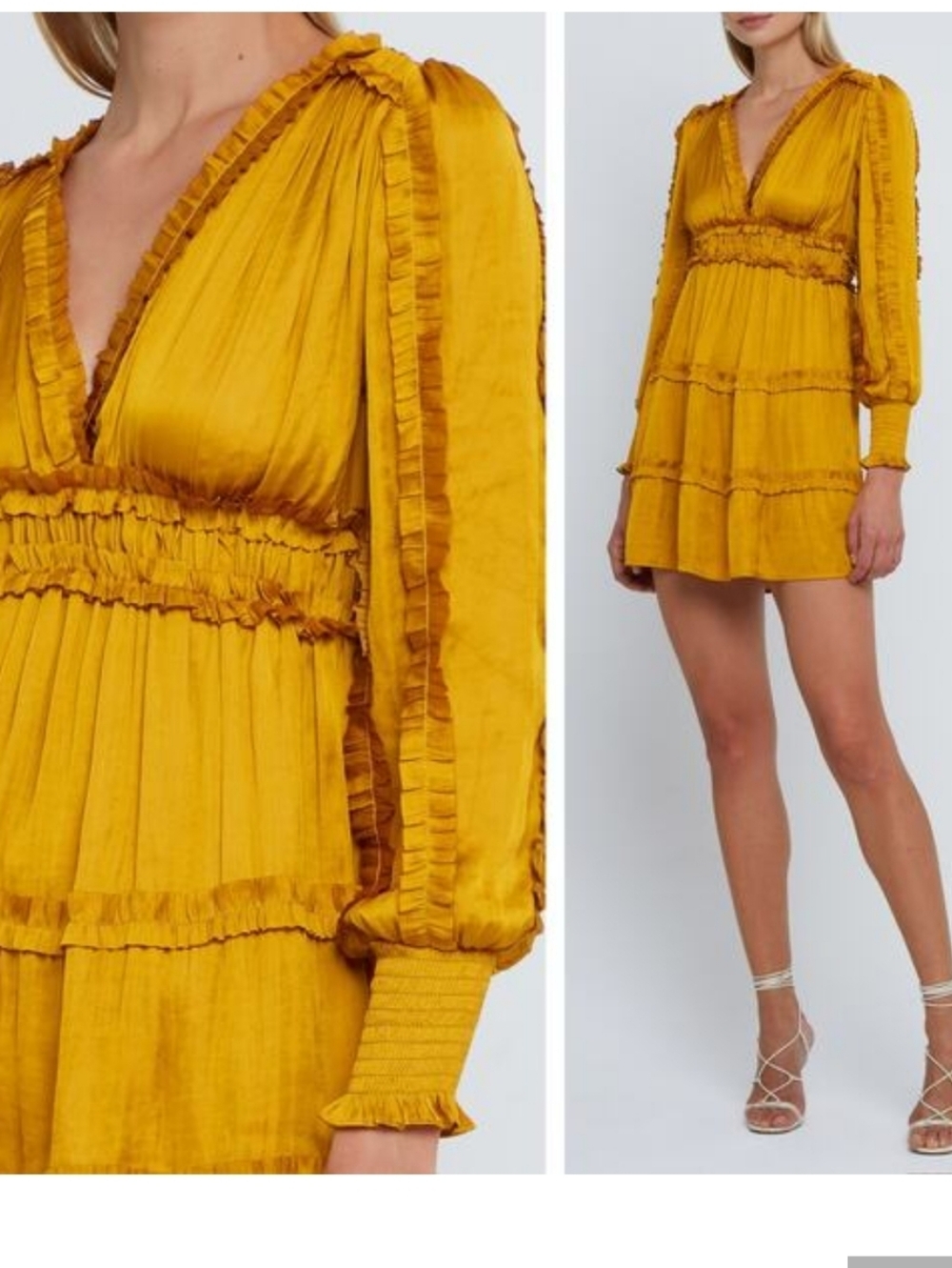 One Pretty Time V-Neck Tiered Mini Dress in Mustard